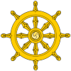 Schiffssteuerähnliches gelbes Rad