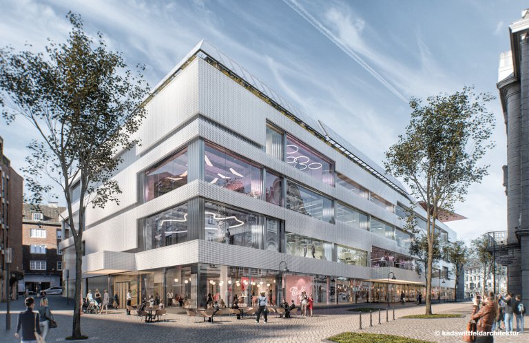 Facade design House of Curiosity kadawittfeldararchitekten Exterior façade with aluminum cladding from the perspective of Büchel and Komphausbadstrasse