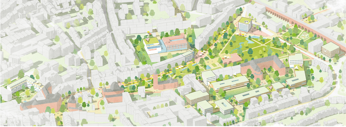 Graphic buildings in Burtscheid from a bird's eye view
