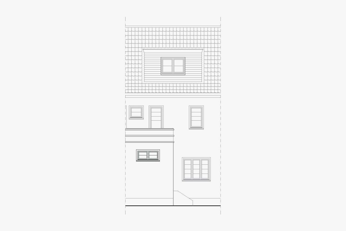 Example sketch of the surface materials with overall view of the building wall