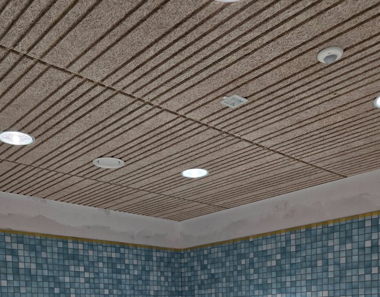 Final installation of the lights in the warm changing rooms