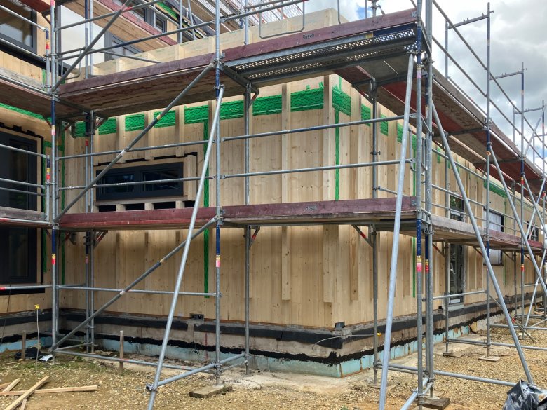 The façade work has begun.