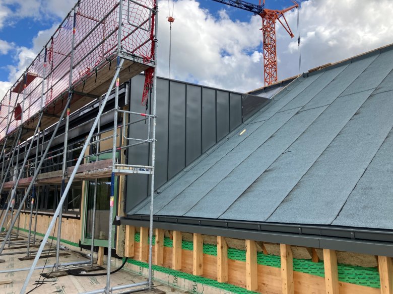 Work on the roof is progressing.