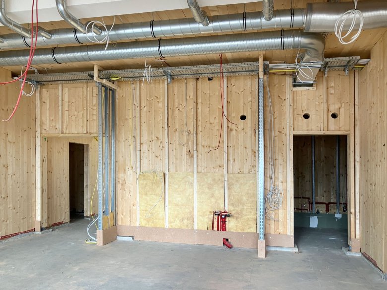 The niches for the children's kitchens have been created.