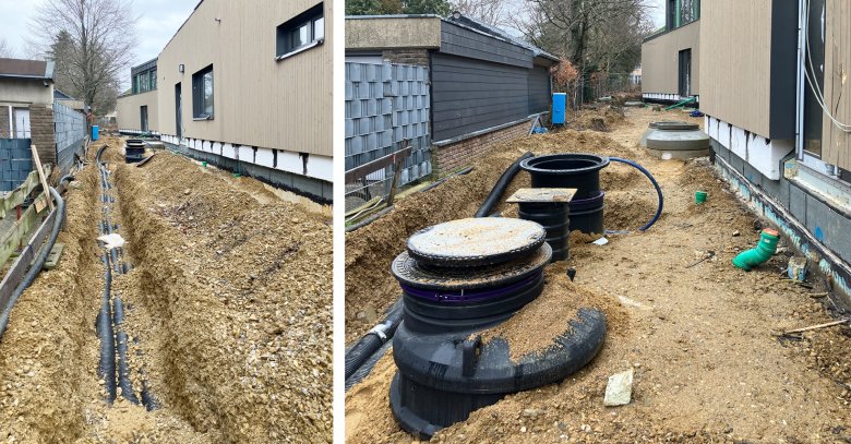 The supply lines were laid and the grease separator installed.