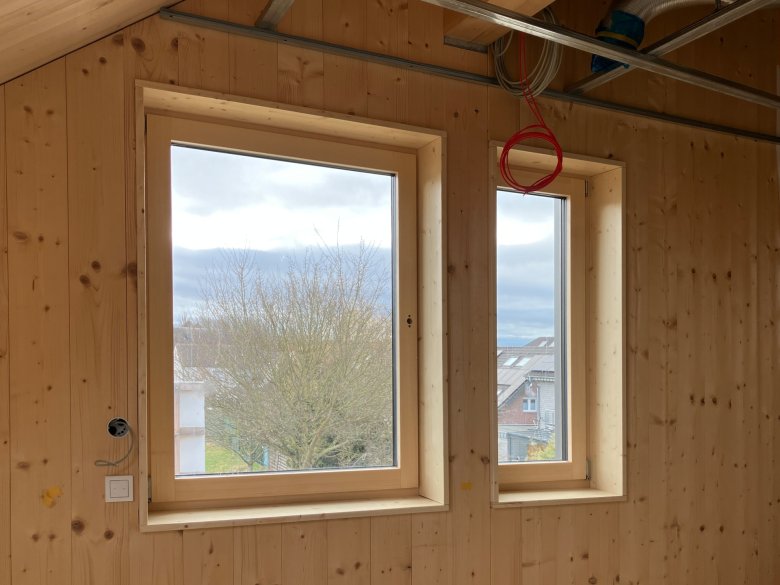 Wooden window frames from the inside