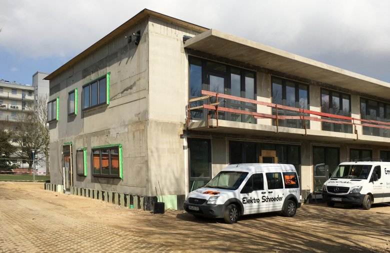 The sewer work around the building has been completed.