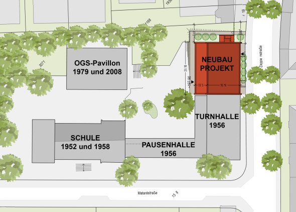 Site plan of existing and extension building