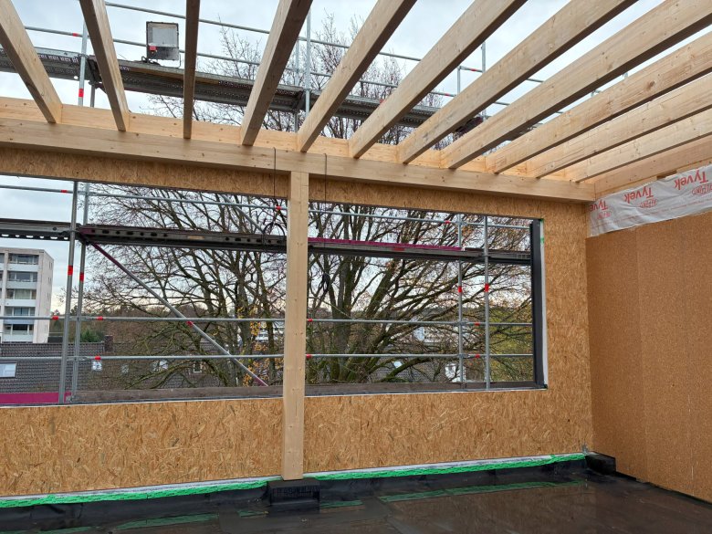 Classroom with roof beams