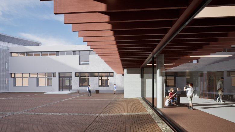 Façade and roof overhang on the first floor