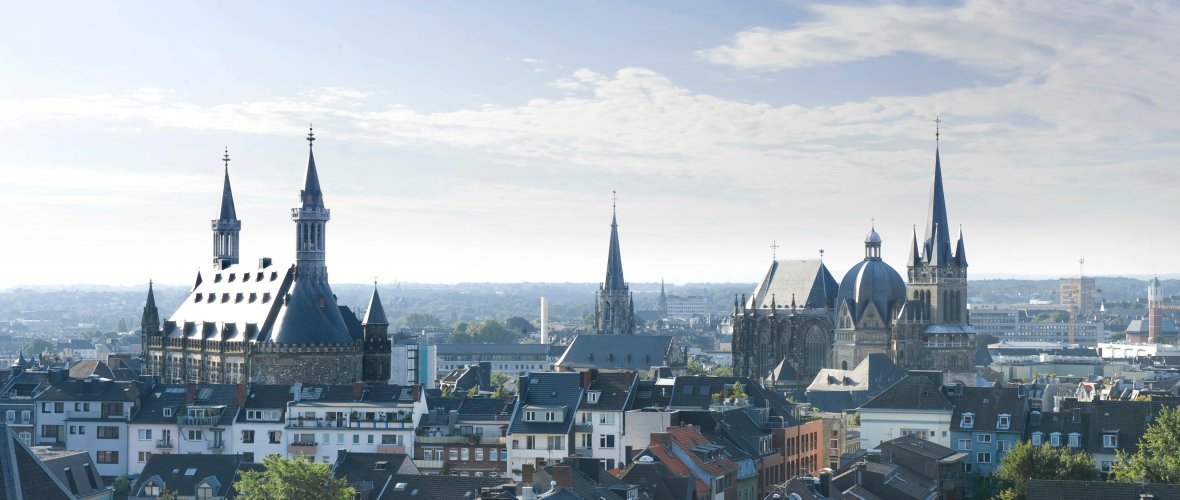 Aachen City Hall and the skyline of the city center