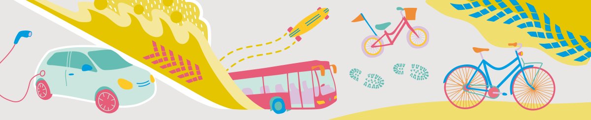 Colorful illustration of the aachenbewegt campaign with many different means of transport.