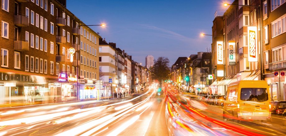 Adalbertsteinweg at dusk with long exposure.