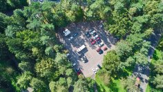 Parking Aerial view of the parking lot in the urban green belt.