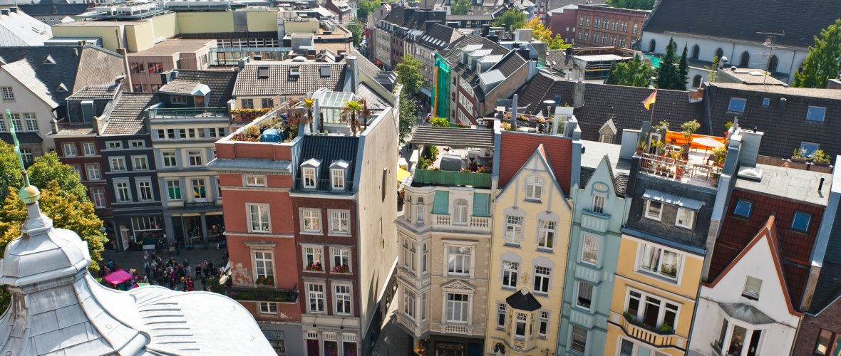 Historic city center photographed from above with a view of Münsterplatz.