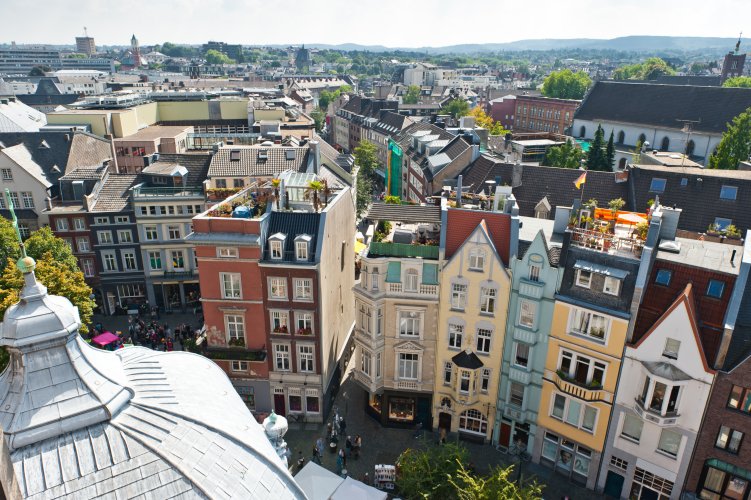 Historic city center photographed from above with a view of Münsterplatz.