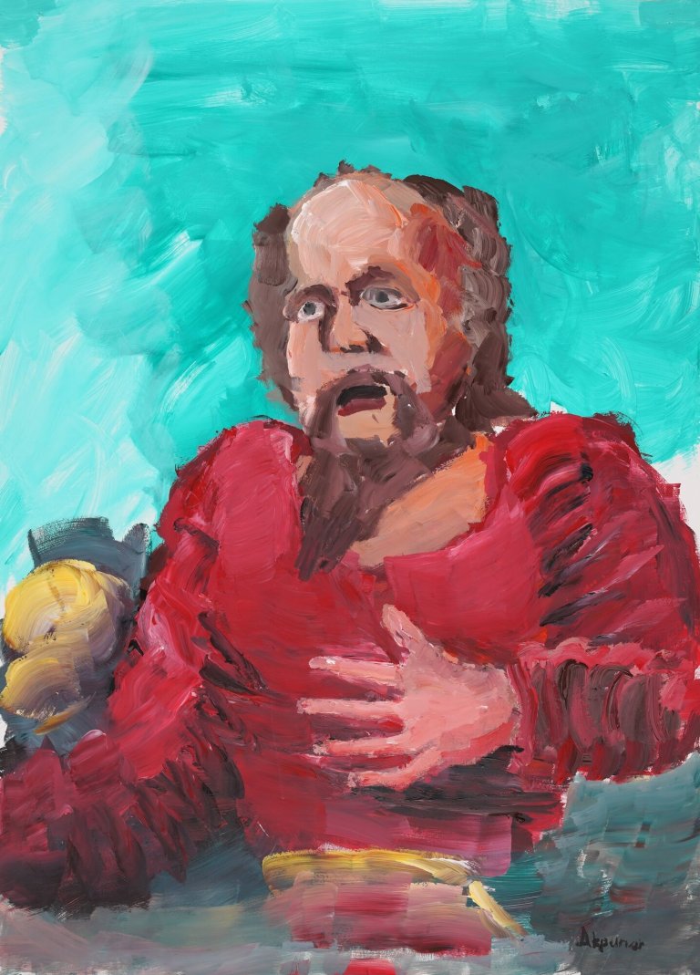02_Mahir Akpunar, Who was that again?, 2024, acrylic on paper, on loan from Lebenshilfe Aachen Werkstätten & Service GmbH