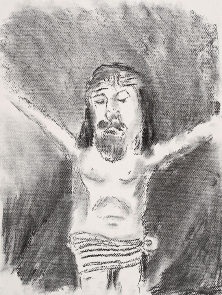 07_Mahir Akpunar, That certainly hurt, 2024, charcoal on paper, on loan from Lebenshilfe Aachen Werkstätten & Service GmbH