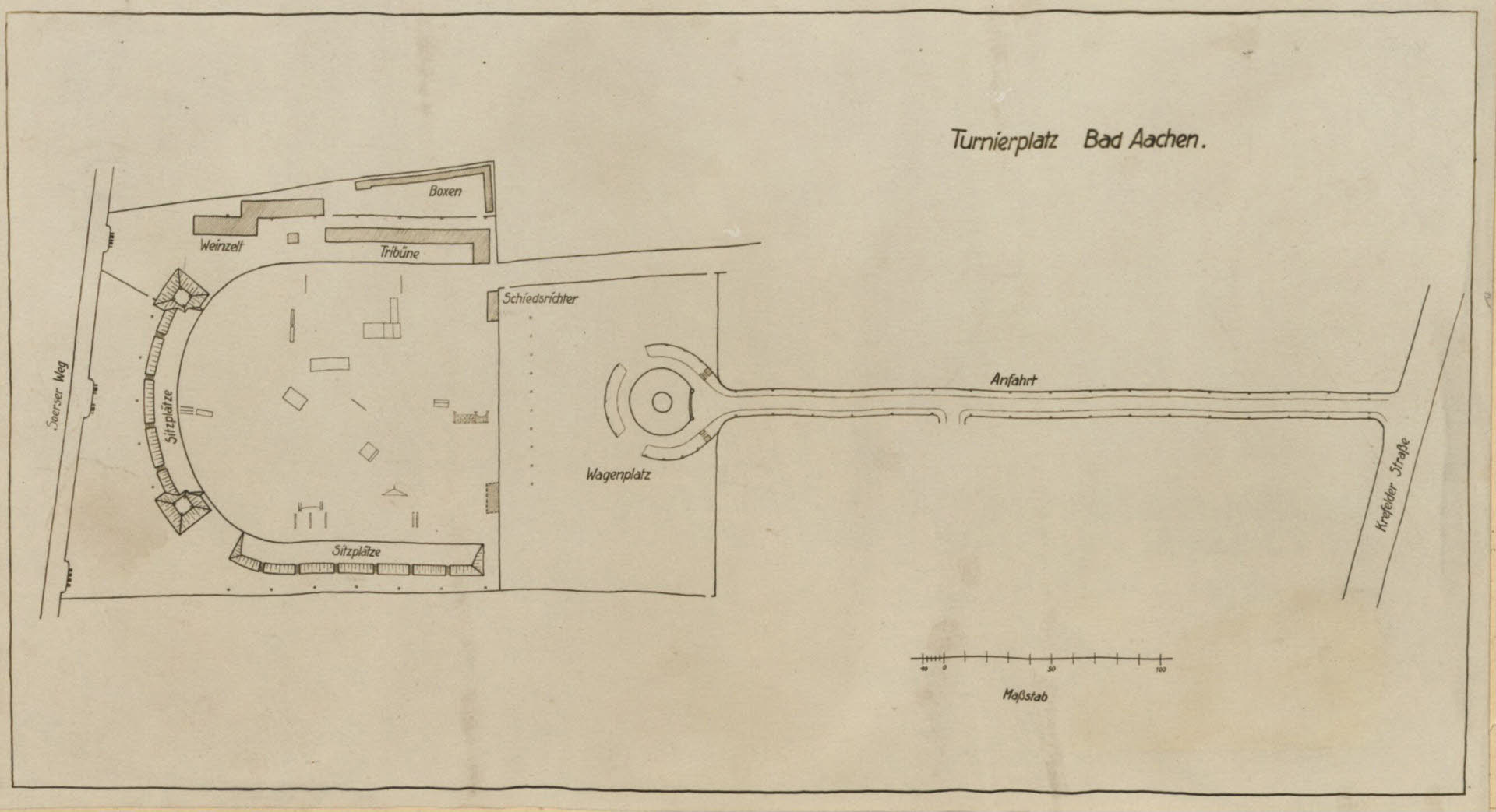 Drawn plan of a stadium with circulation and access routes