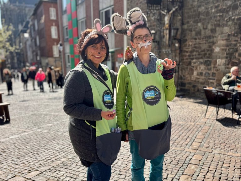 Two women in bunny costumes