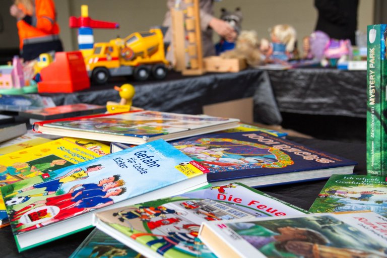 Toys lie on a table.