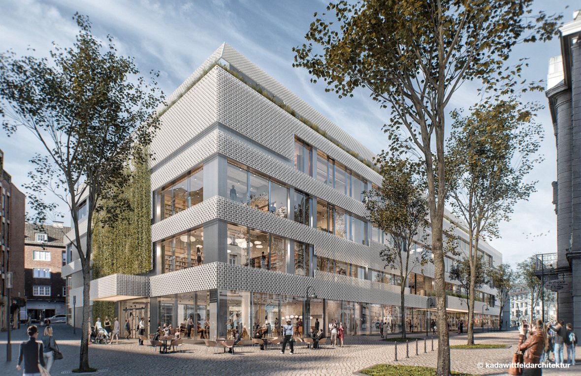 Façade extérieure avec revêtement en aluminium vue de Büchel et de la Komphausbadstraße