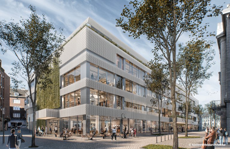 Façade extérieure avec revêtement en aluminium vue de Büchel et de la Komphausbadstraße