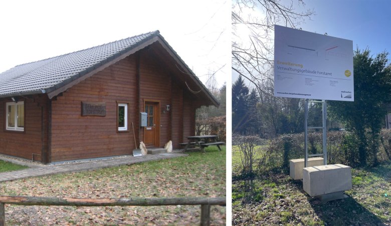 Le bâtiment existant et le panneau de construction fraîchement construit