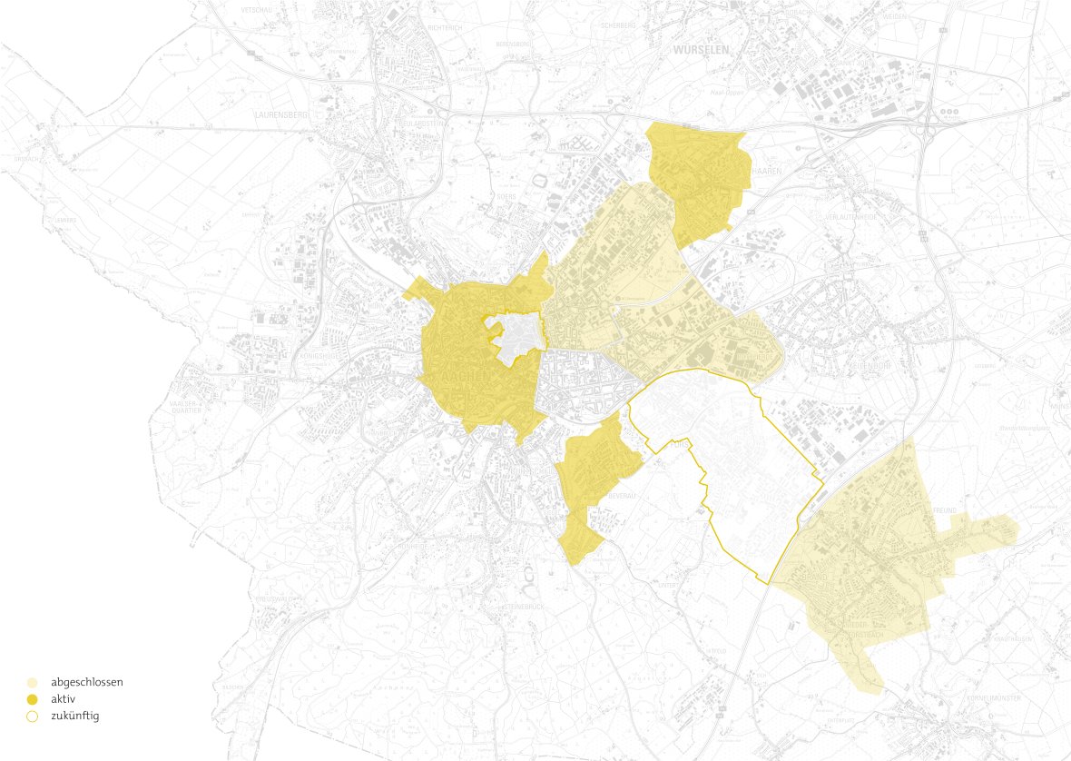 Marquage graphique des quartiers subventionnés à Aix-la-Chapelle