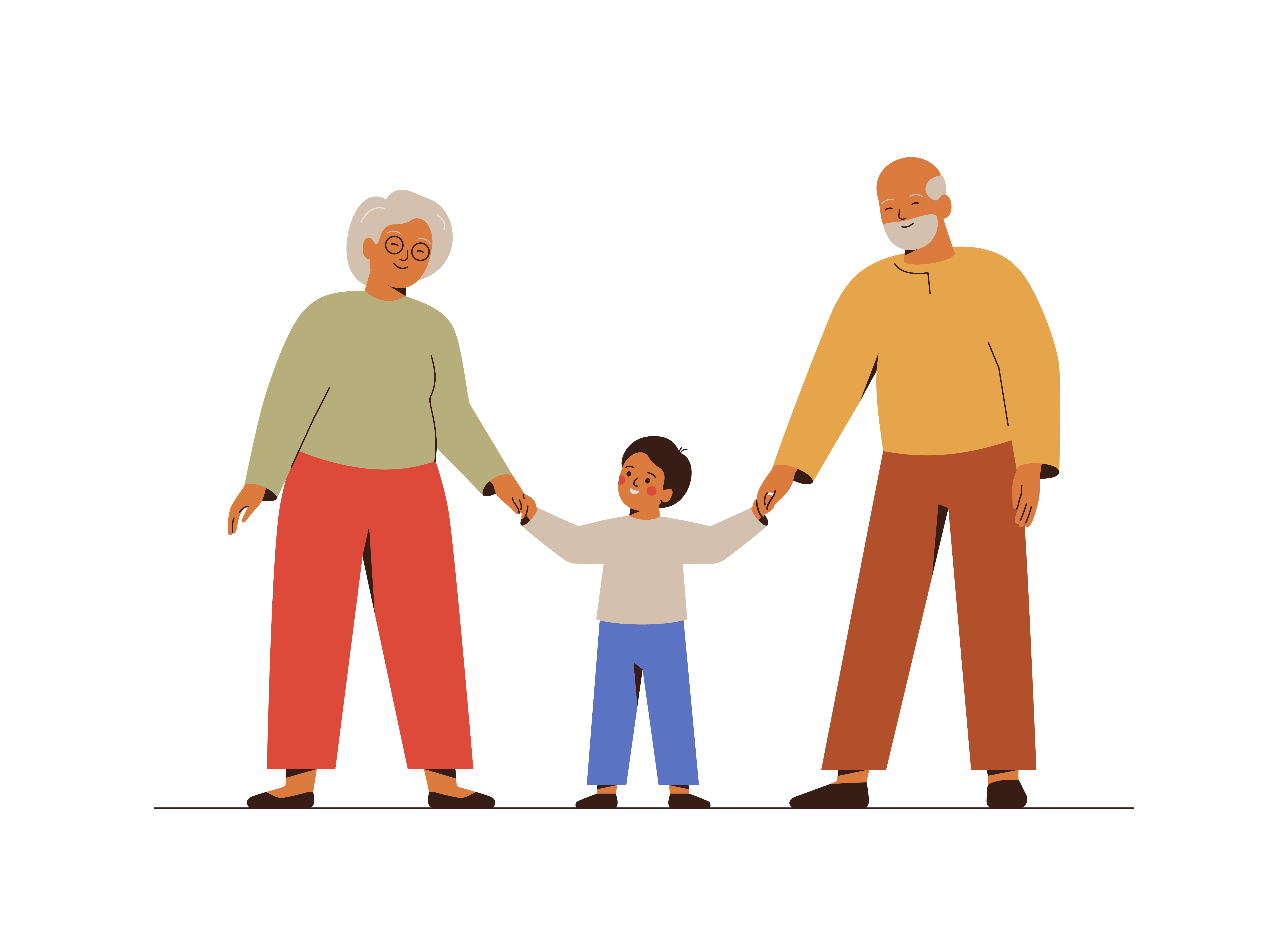 Les grands-parents tiennent leur grandson par la main. Couple senior heureux marchant ensemble avec un bébé. Concept de relation de génération. Illustration vectorielle Les grands-parents tiennent leur grandson par la main. Couple senior heureux marchant ensemble avec un bébé. Concept de relation de génération. Illustration vectorielle