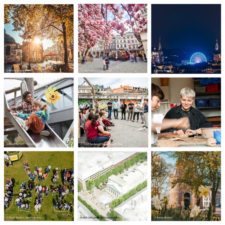 Flux Insta Vue des tuiles comme dans un flux avec différentes images de la ville.