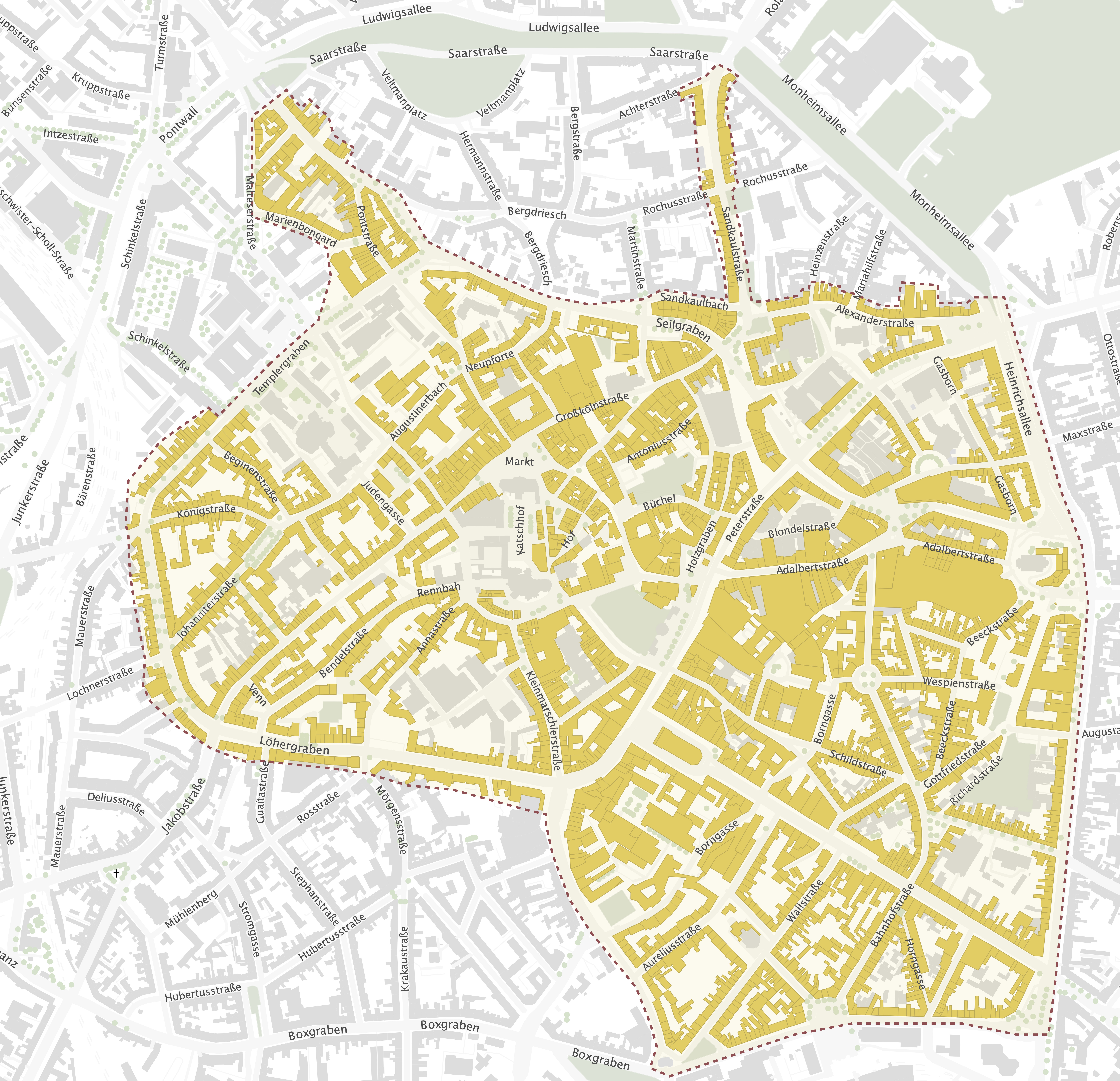 Carte du centre-ville d'Aix-la-Chapelle