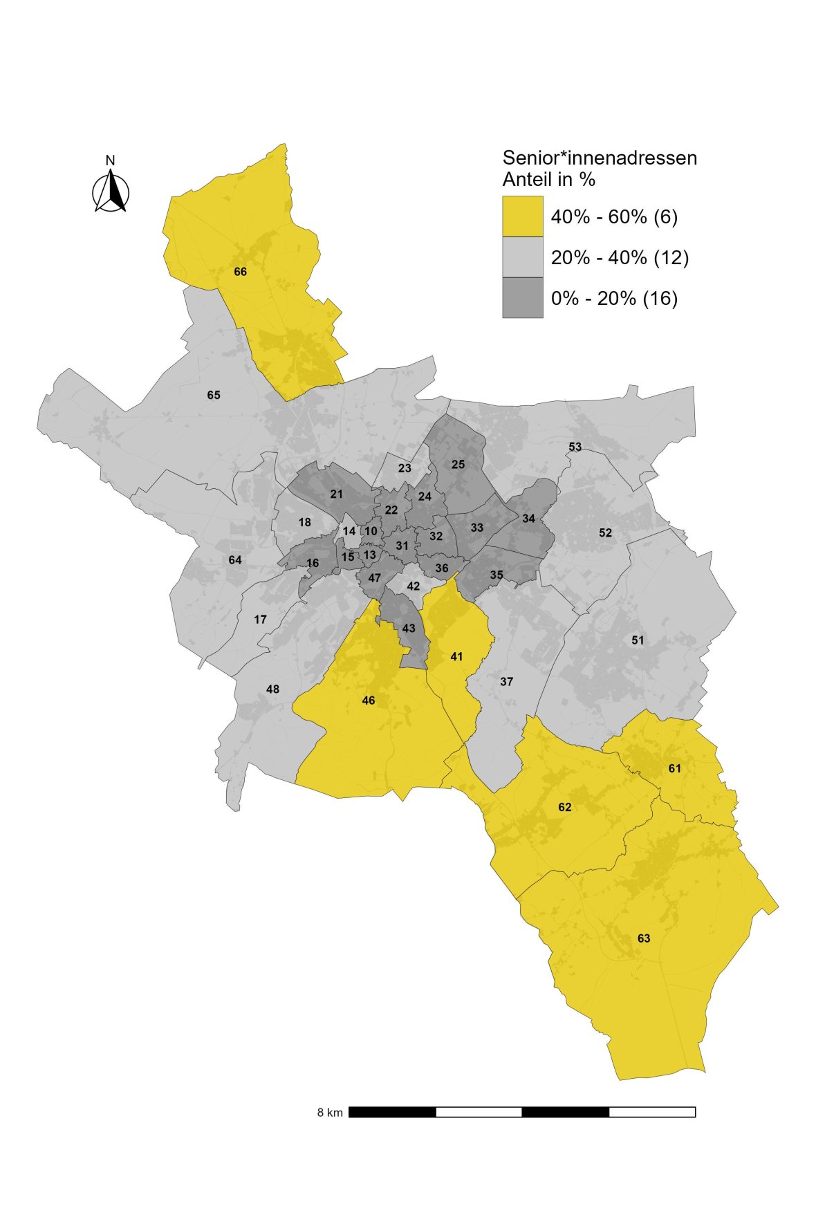 Het percentage adressen van senioren op een kaart