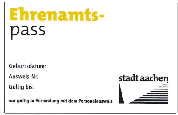 Lege vrijwilligerspas met ID-nummer, geboortedatum en geldigheidsperiode.