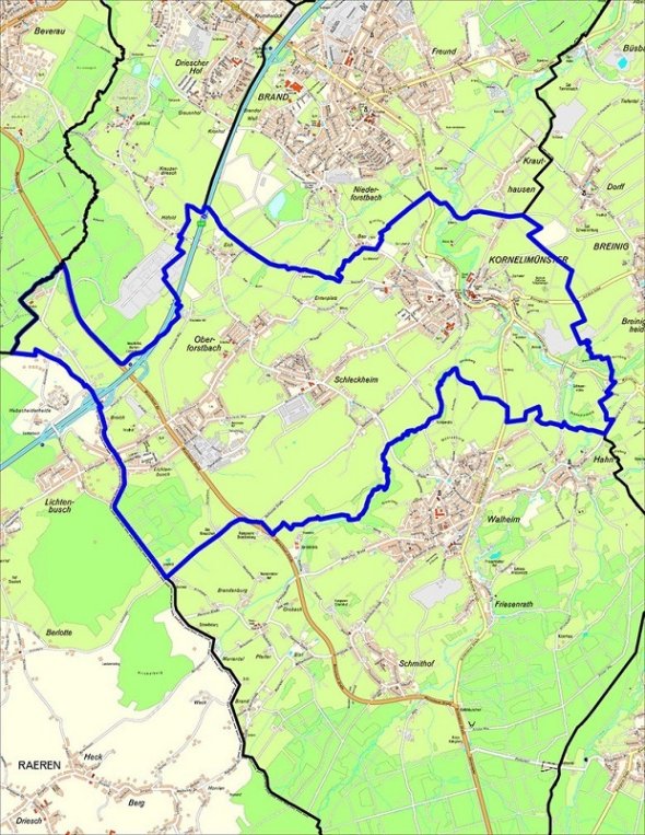 Kaart voor wijk 13 "Kornelimünster en Oberforstbach".