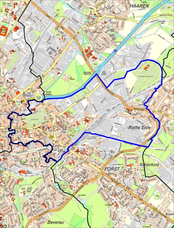 Kaart voor wijk 2 "Ostviertel en Rothe Erde".