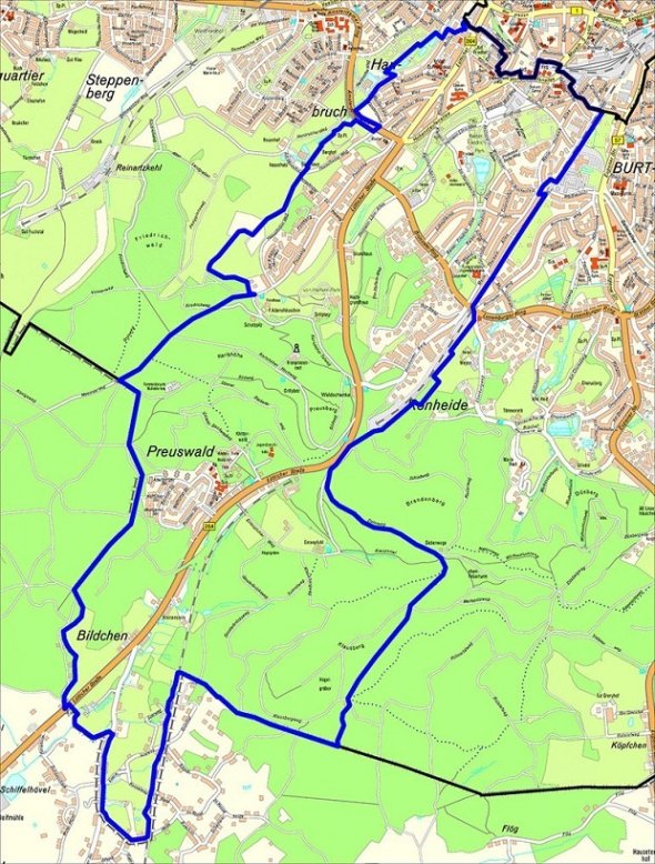 Kaart voor wijk 4 "Lütticher Straße, Maria-Theresia-Allee en Preuswald".