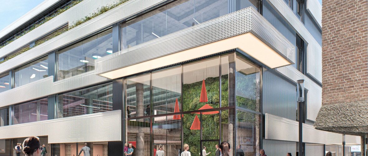 Gevel van het Huis van Nieuwsgierigheid als doorsnede in hoekaanzicht