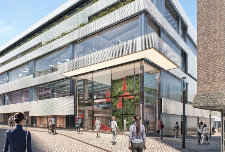 Gevel van het Huis van Nieuwsgierigheid als doorsnede in hoekaanzicht