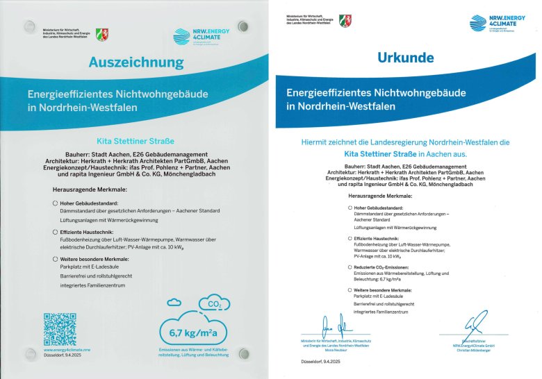 Onderscheiding en certificaat voor kinderdagverblijf Stettiner Straße
