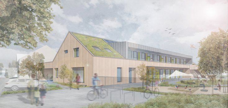 Rendering_Kita_Breitbendenstraße_c_PBS_2024 Rendering van het kinderdagverblijf in de Breitbendenstraße