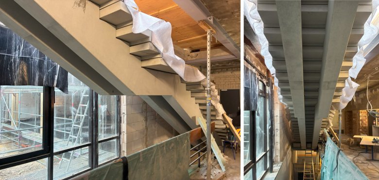 Nieuwe trap gemaakt van prefab betonnen elementen met een totaalgewicht van ongeveer zes ton