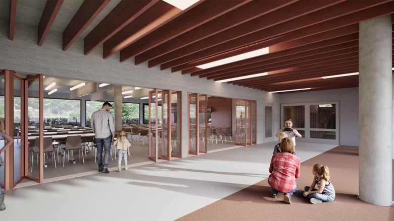 Pauzezaal met uitzicht op de kantine