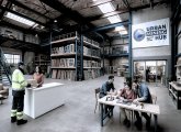 De animatie laat een opslaghal zien voor de tijdelijke opslag van bouwmaterialen.