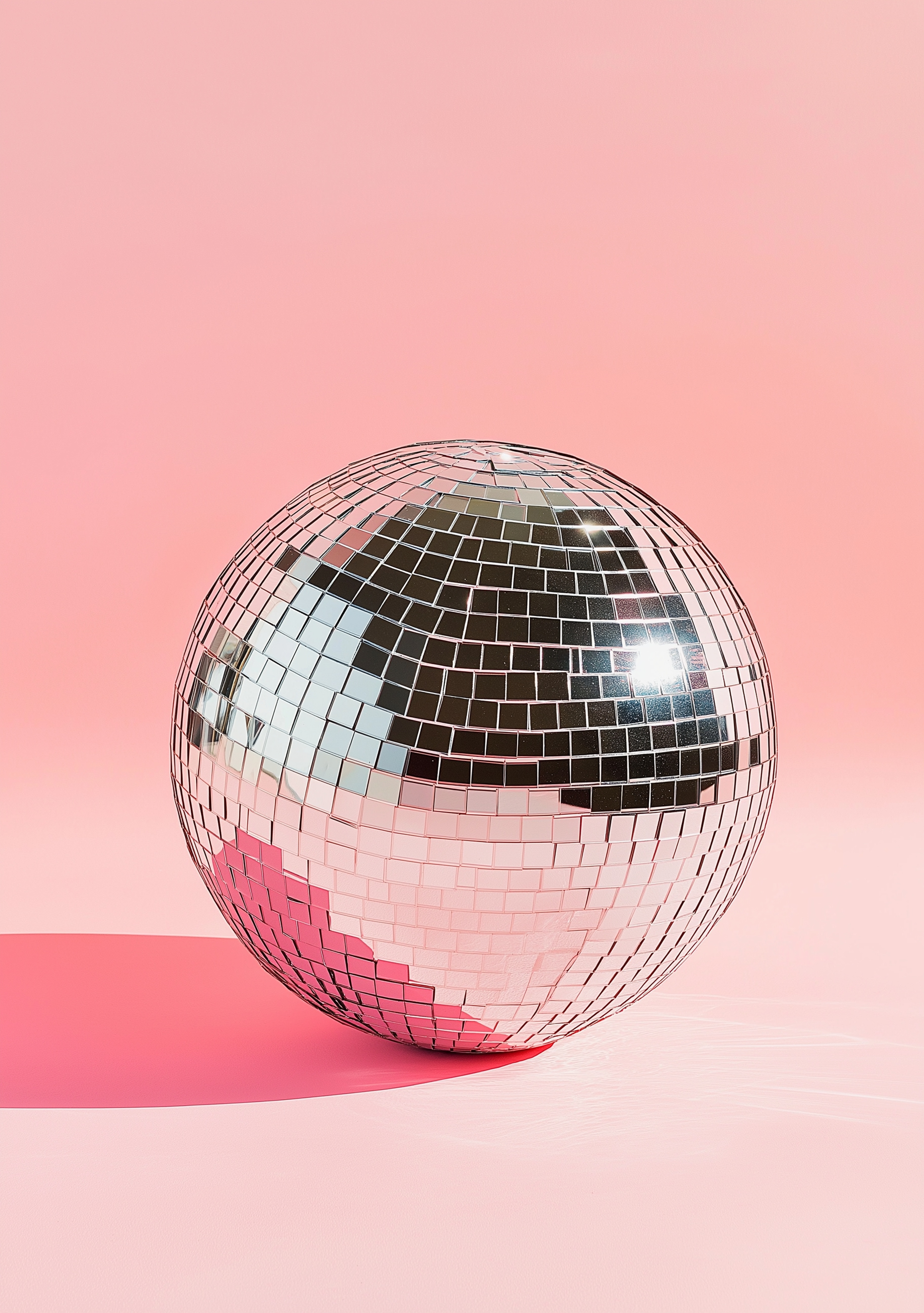 Zilveren discobal, geïsoleerd tegen een roze achtergrond Zilveren discobal, geïsoleerd tegen een roze achtergrond