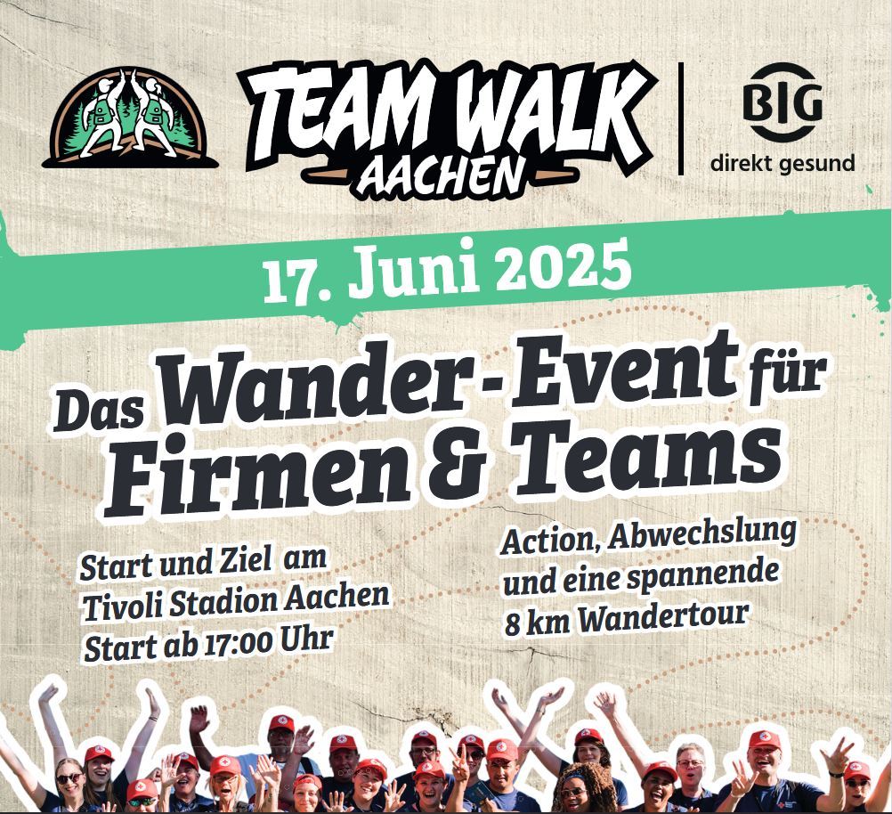 De flyer voor de Teamwalk in Aken.