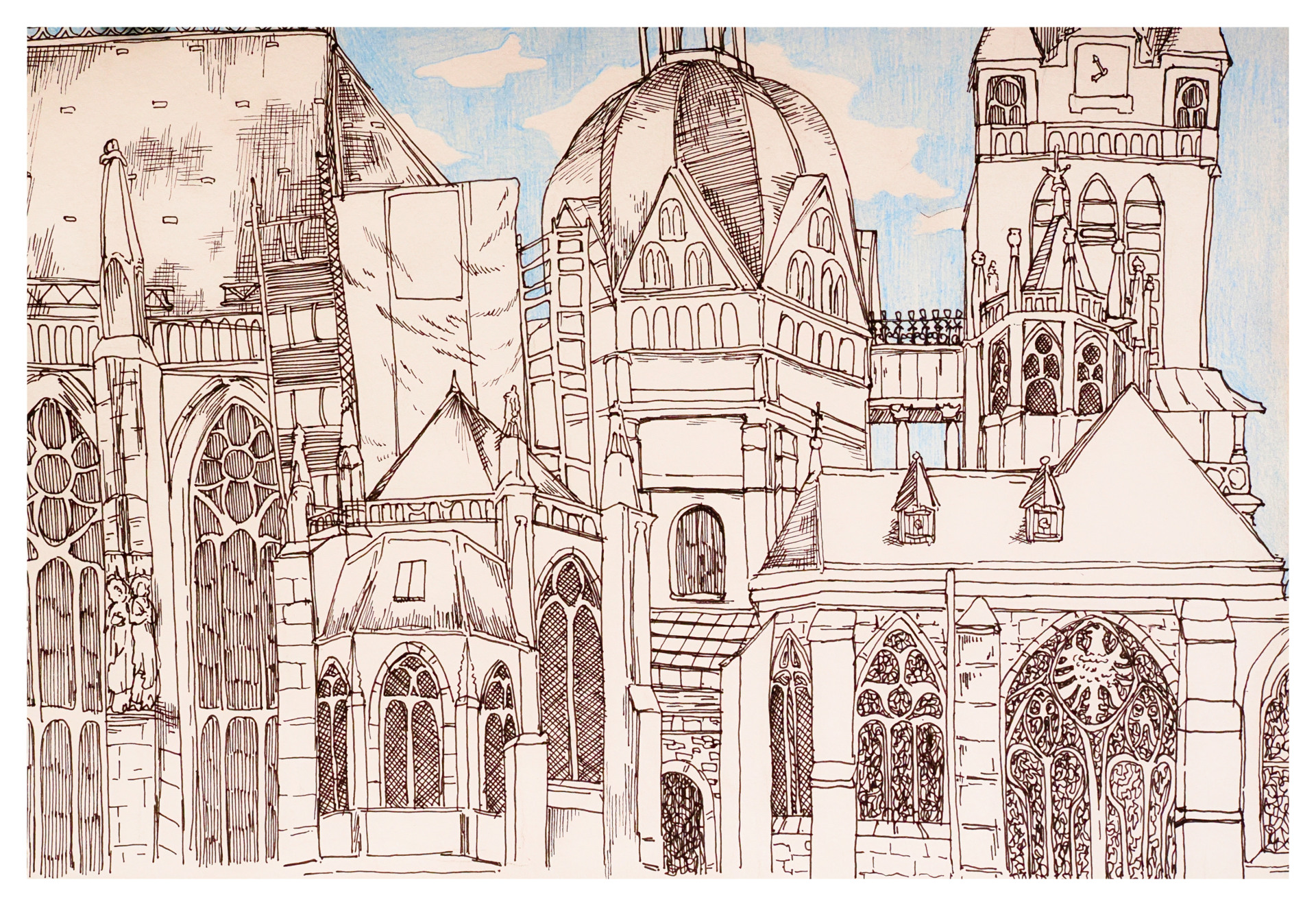 De 1000e tekening laat de dom van Aken zien