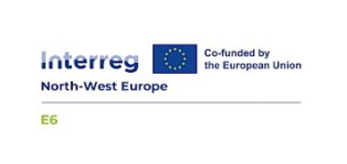 Financieringslogo voor het E6-project Ecosystemen voor langere levensduur van elektrische en elektronische apparatuur aan het einde van gebruik Je kunt het logo zien van Interreg North-West Europe, mede opgericht door de Europese Unie.
