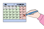 Ein Kalendar, bei dem mit einem Stift ein rotes Kreuz an einen der Tage eingetragen wird.