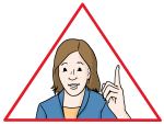 Dame, die den Zeigefinger hochhält, umrandet von einem roten Dreieck.